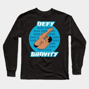 Mens Diving Defy Gravity Springboard Platform Diver Long Sleeve T-Shirt